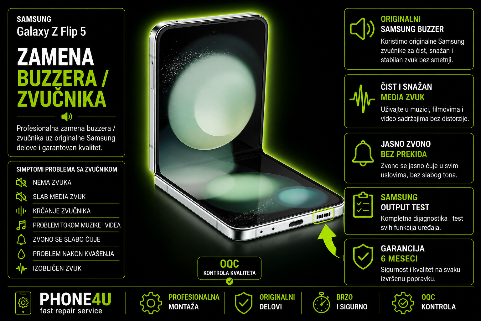 zamena buzzera zvucnika zvona Samsung Galaxy Z Flip 5 Novi Sad Phone4U servis zamena buzzera zvucnika zvona Samsung Galaxy Z Flip 5 Novi Sad Phone4U servis
