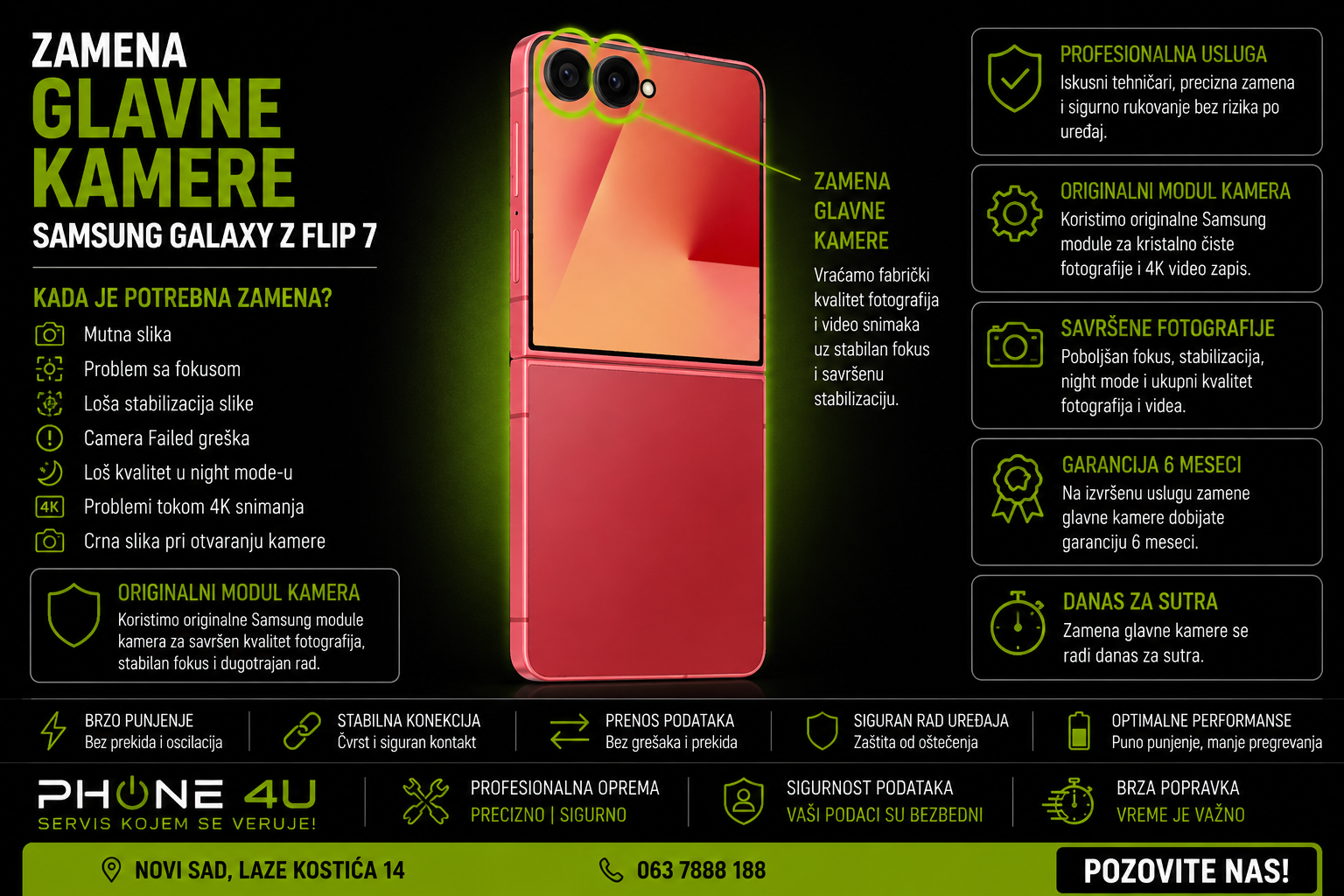 zamena glavne kamere Samsung Galaxy Z Flip 7 Novi Sad Phone4U servis zamena glavne kamere Samsung Galaxy Z Flip 7 Novi Sad Phone4U servis