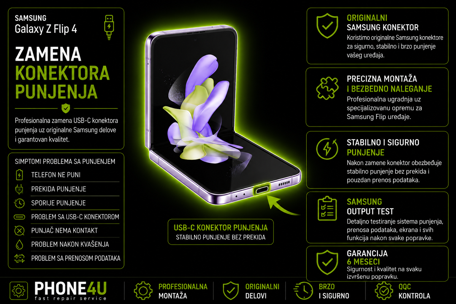 zamena konektora punjenja Samsung Galaxy Z Flip 4 Novi Sad Phone4U servis zamena konektora punjenja Samsung Galaxy Z Flip 4 Novi Sad Phone4U servis