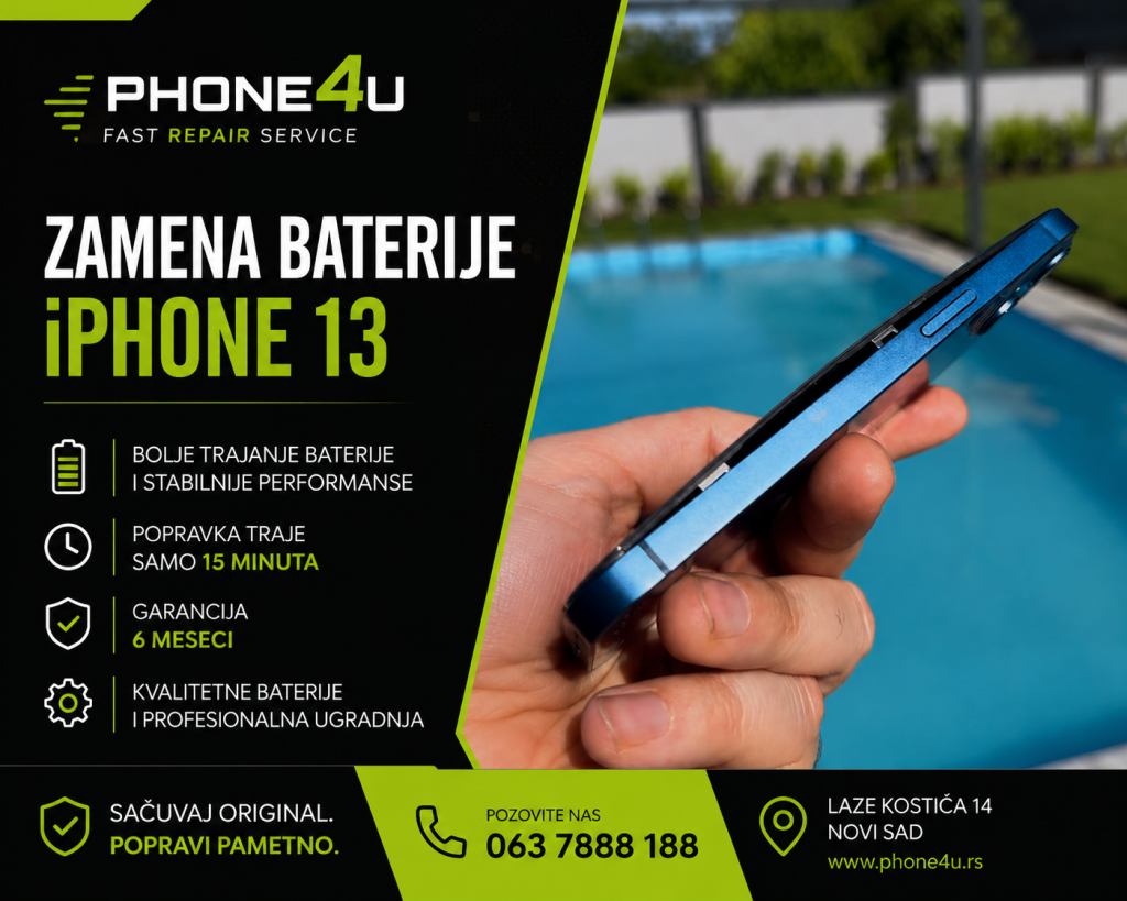 Zamena baterije iPhone 13 u Phone4U servisu Novi Sad cena