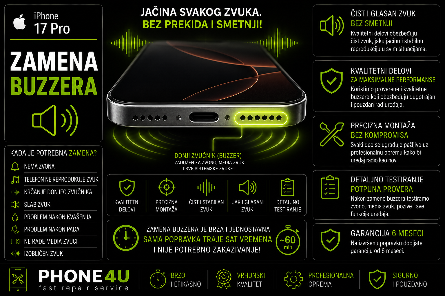 zamena buzzera iPhone 17 Pro Novi Sad Phone4U servis zamena buzzera iPhone 17 Pro Novi Sad Phone4U servis