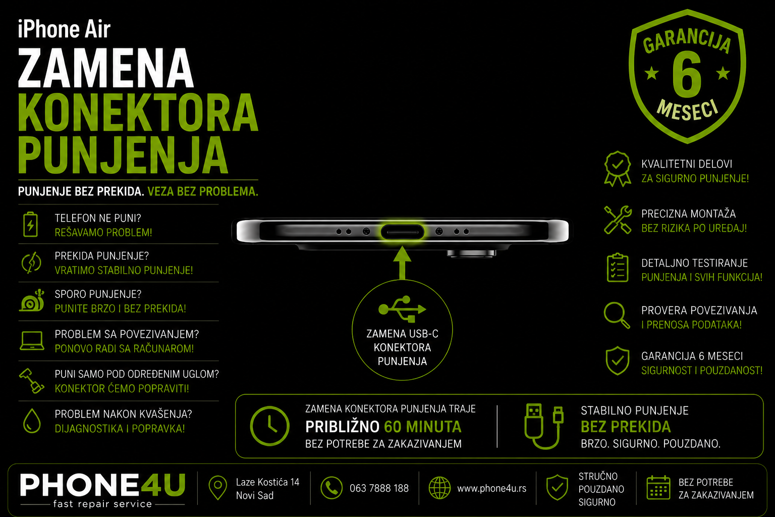 zamena konektora punjenja iPhone Air Novi Sad Phone4U servis USB-C konektor iPhone Air zamena konektora punjenja iPhone Air Novi Sad Phone4U servis USB-C konektor iPhone Air