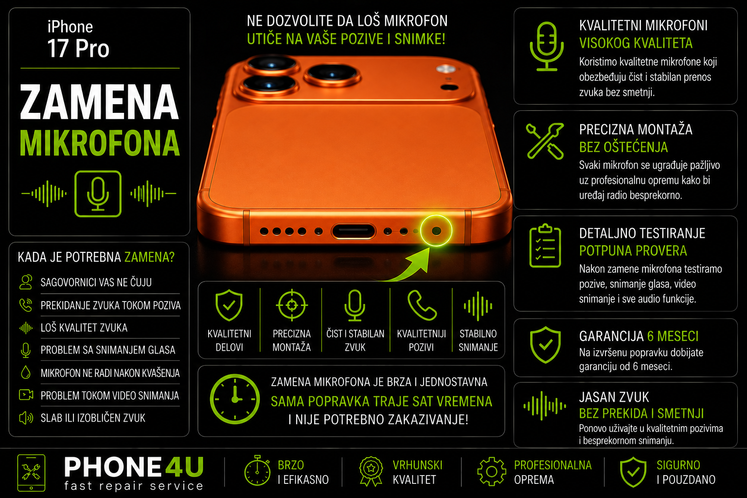 zamena mikrofona iPhone 17 Pro Novi Sad Phone4U servis zamena mikrofona iPhone 17 Pro Novi Sad Phone4U servis