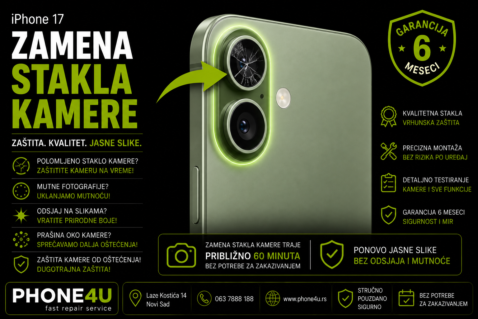 zamena stakla kamere iPhone 17 Novi Sad Phone4U servis polomljeno staklo kamere iPhone 17 zamena stakla kamere iPhone 17 Novi Sad Phone4U servis polomljeno staklo kamere iPhone 17