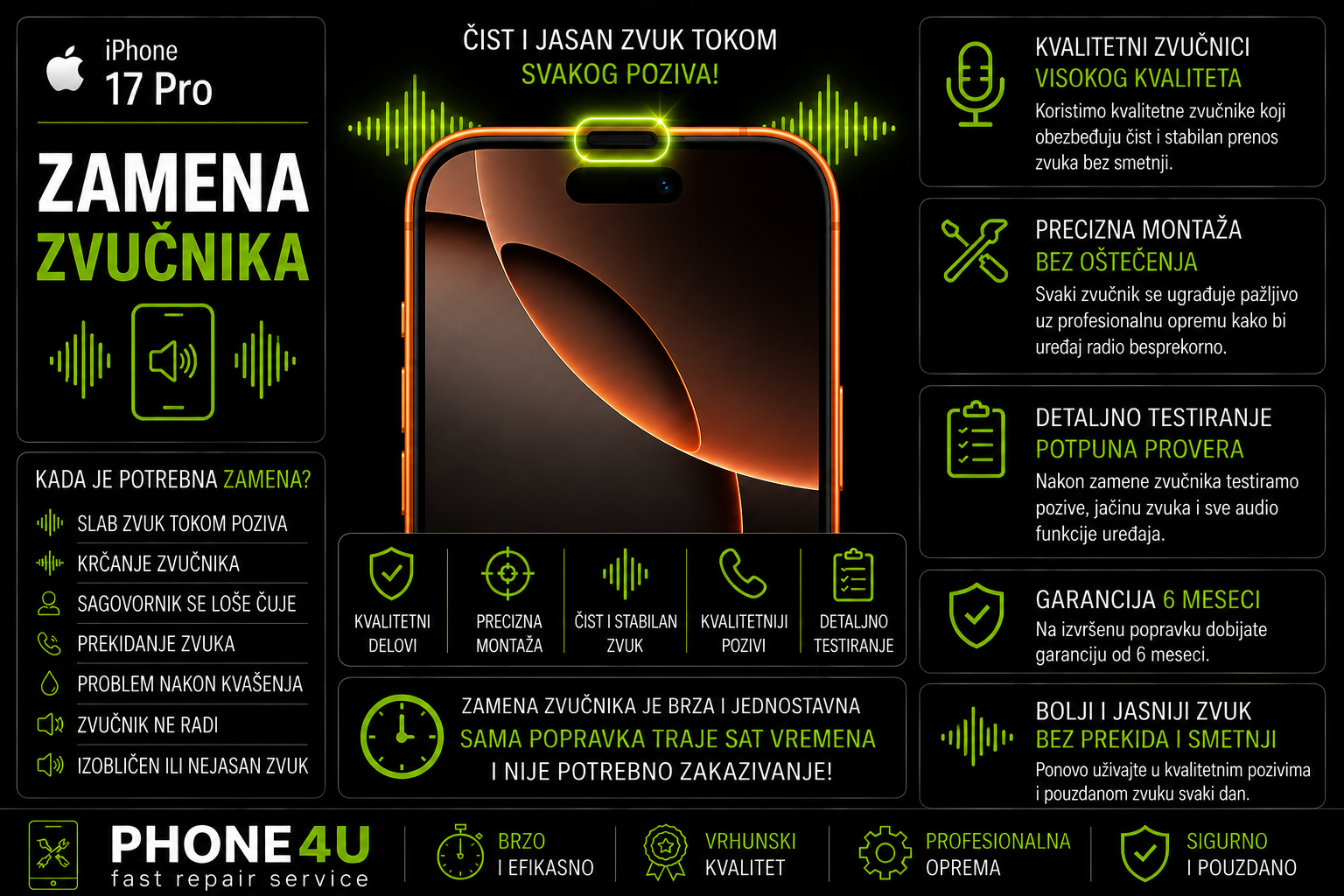 zamena zvučnika iPhone 17 Pro Novi Sad Phone4U servis zamena zvučnika iPhone 17 Pro Novi Sad Phone4U servis