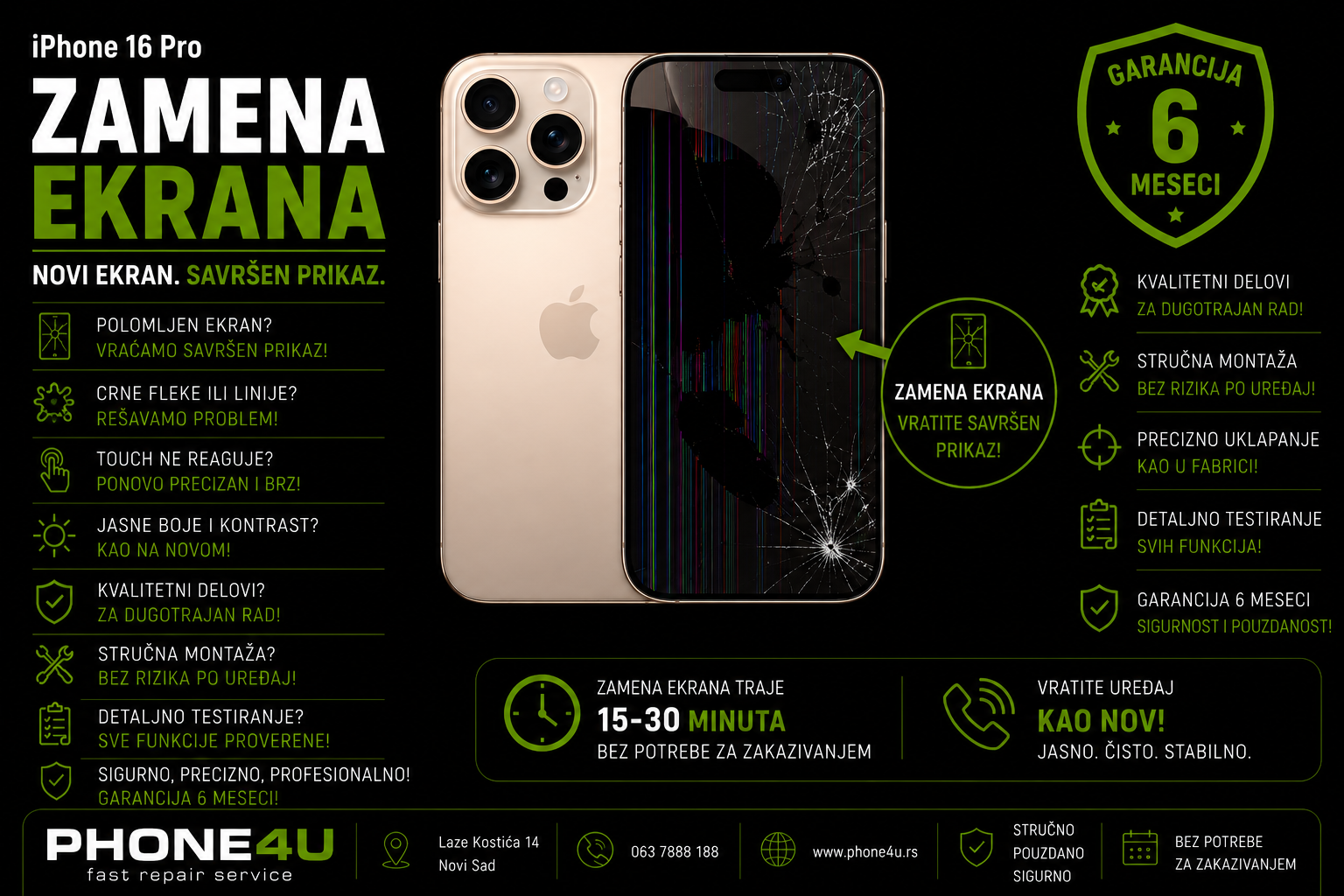 zamena baterije iPhone 16 Pro Novi Sad Phone4U servis battery health i brzo pražnjenje zamena baterije iPhone 16 Pro Novi Sad Phone4U servis battery health i brzo pražnjenje