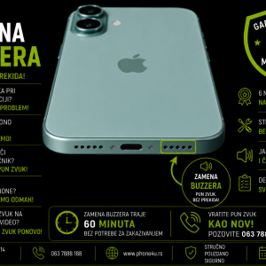 zamena buzzera iPhone 16 Novi Sad Phone4U servis donji zvučnik iPhone 16 nema zvuka