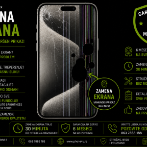 zamena ekrana iPhone 15 Pro Max Novi Sad Phone4U servis polomljen ekran crne fleke i neispravan touch