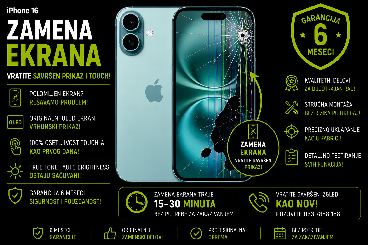 zamena ekrana iPhone 16 Novi Sad Phone4U servis polomljen ekran crne fleke i neispravan touch zamena ekrana iPhone 16 Novi Sad Phone4U servis polomljen ekran crne fleke i neispravan touch