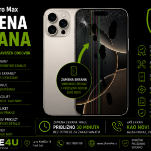 zamena ekrana iPhone 16 Pro Max Novi Sad Phone4U servis polomljen ekran crne fleke i neispravan touch