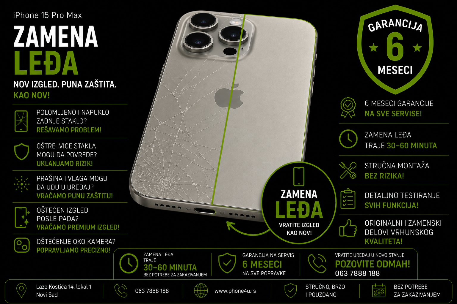 zamena leđa iPhone 15 Pro Max Novi Sad Phone4U servis polomljeno zadnje staklo iPhone 15 Pro Max zamena leđa iPhone 15 Pro Max Novi Sad Phone4U servis polomljeno zadnje staklo iPhone 15 Pro Max