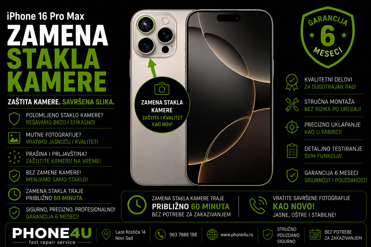 zamena stakla kamere iPhone 16 Pro Max Novi Sad Phone4U servis polomljeno staklo kamere zamena stakla kamere iPhone 16 Pro Max Novi Sad Phone4U servis polomljeno staklo kamere