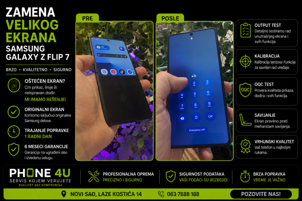 Zamena velikog unutrašnjeg ekrana za Samsung Galaxy Z Flip 7 u Phone4U servisu